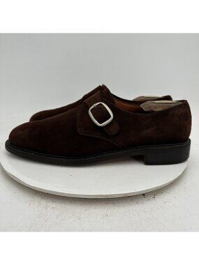 Lottusse Men Size 8.5 Dark Brown Suede Buckle Single Monk Strap Dress Shoes